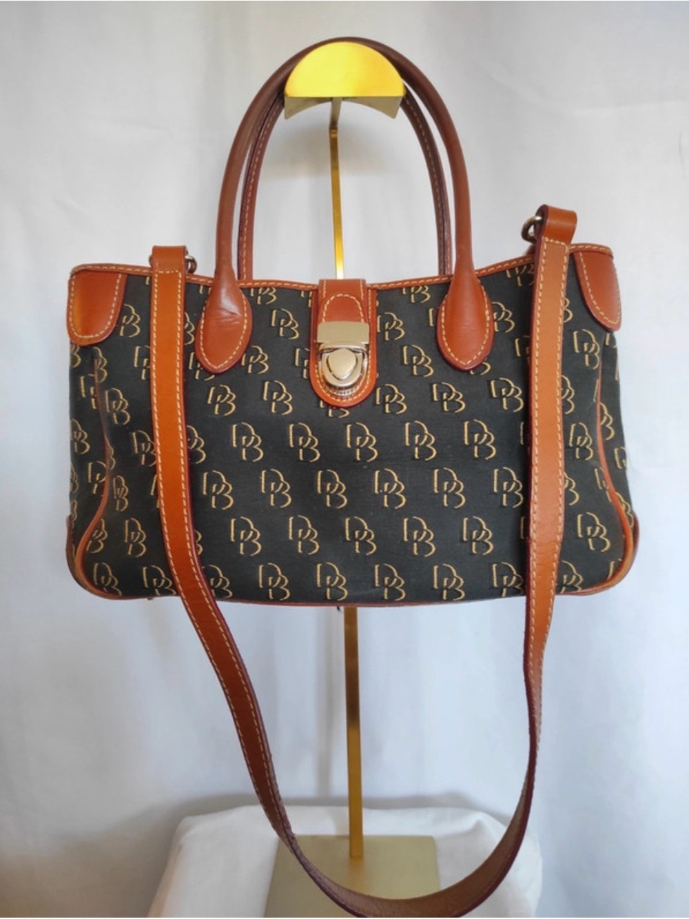 Monogram Canvas Shoulder Bag with Tan Leather Trim
